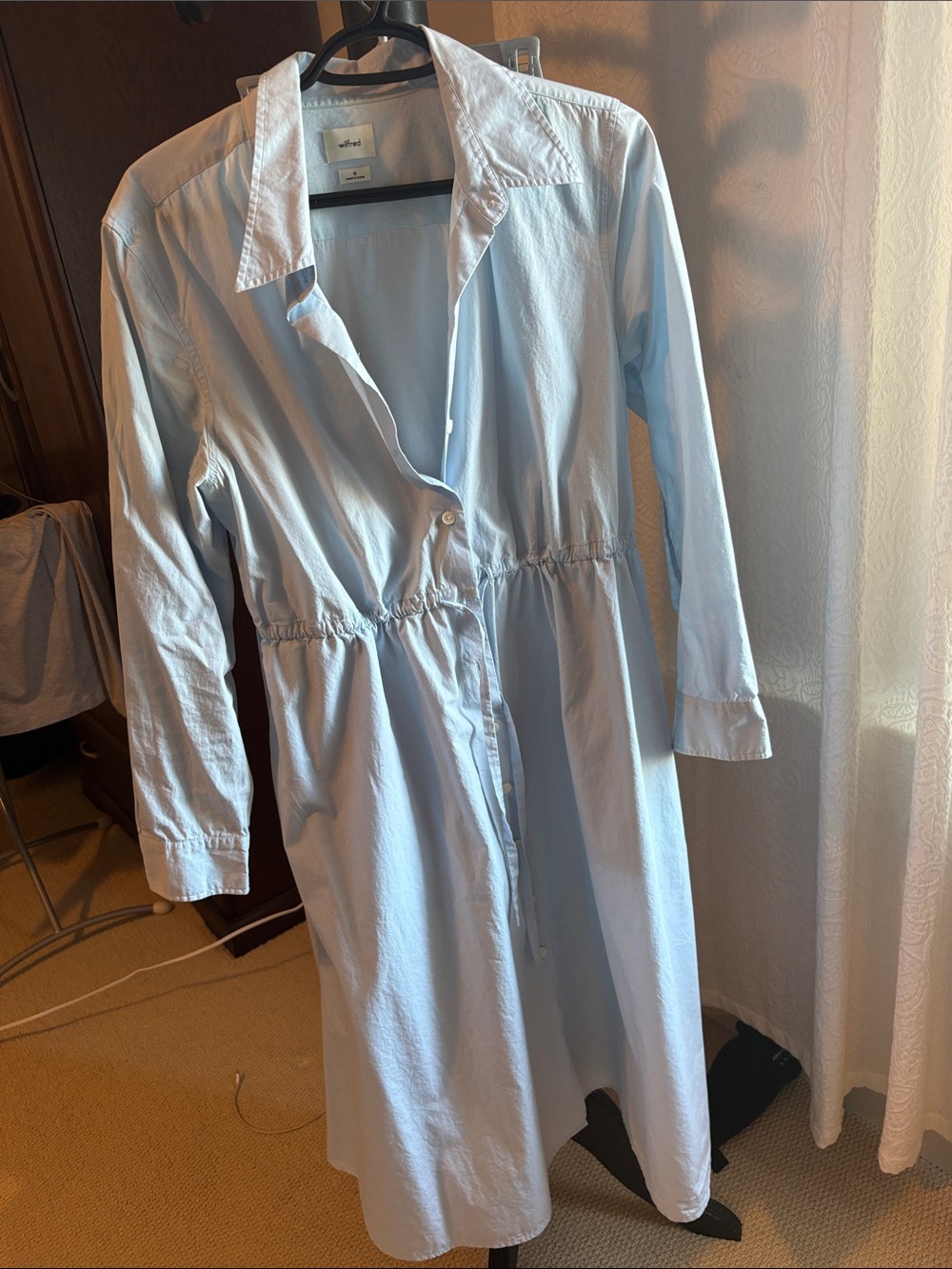 Aritzia Light Blue Shirt-Style Drawcord dress